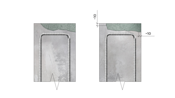 Дефекты элементов сборных конструкций в виде сколов бетона на торцевых поверхностях изделий, пазы и ребра, усадочных трещин в пределах норм, не оголяющие арматуру, отслоения в болтовых гнездах